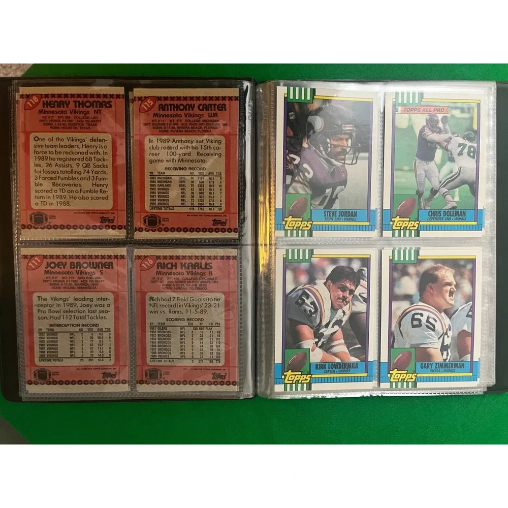 Minnesota Vikings‎ 1990 Topps Team Set with 40 card collector album.